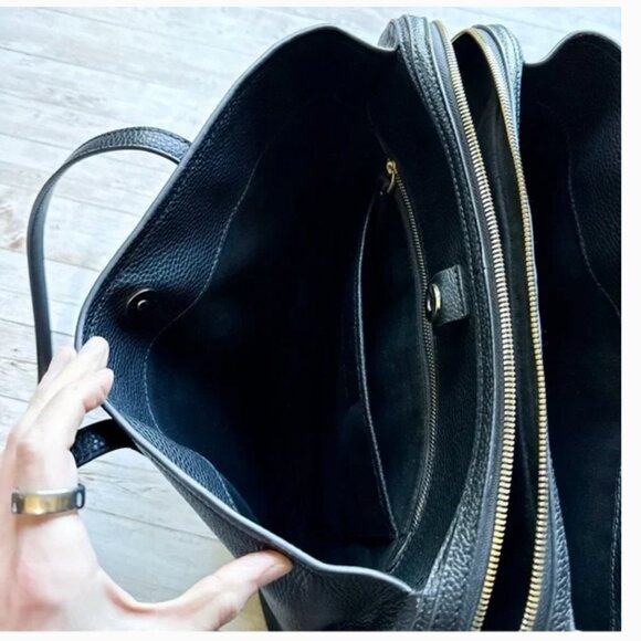QUINCE Italian Leather Triple Compartment Work Tote Black shoulder bag satchel - Picture 11 of 16